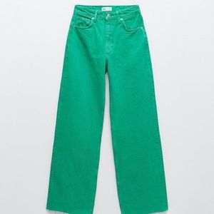 ZARA wide leg full length jeans - green